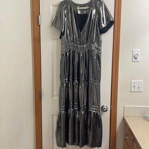 Anthropologie metallic silver Somerset maxi dress, size 1X